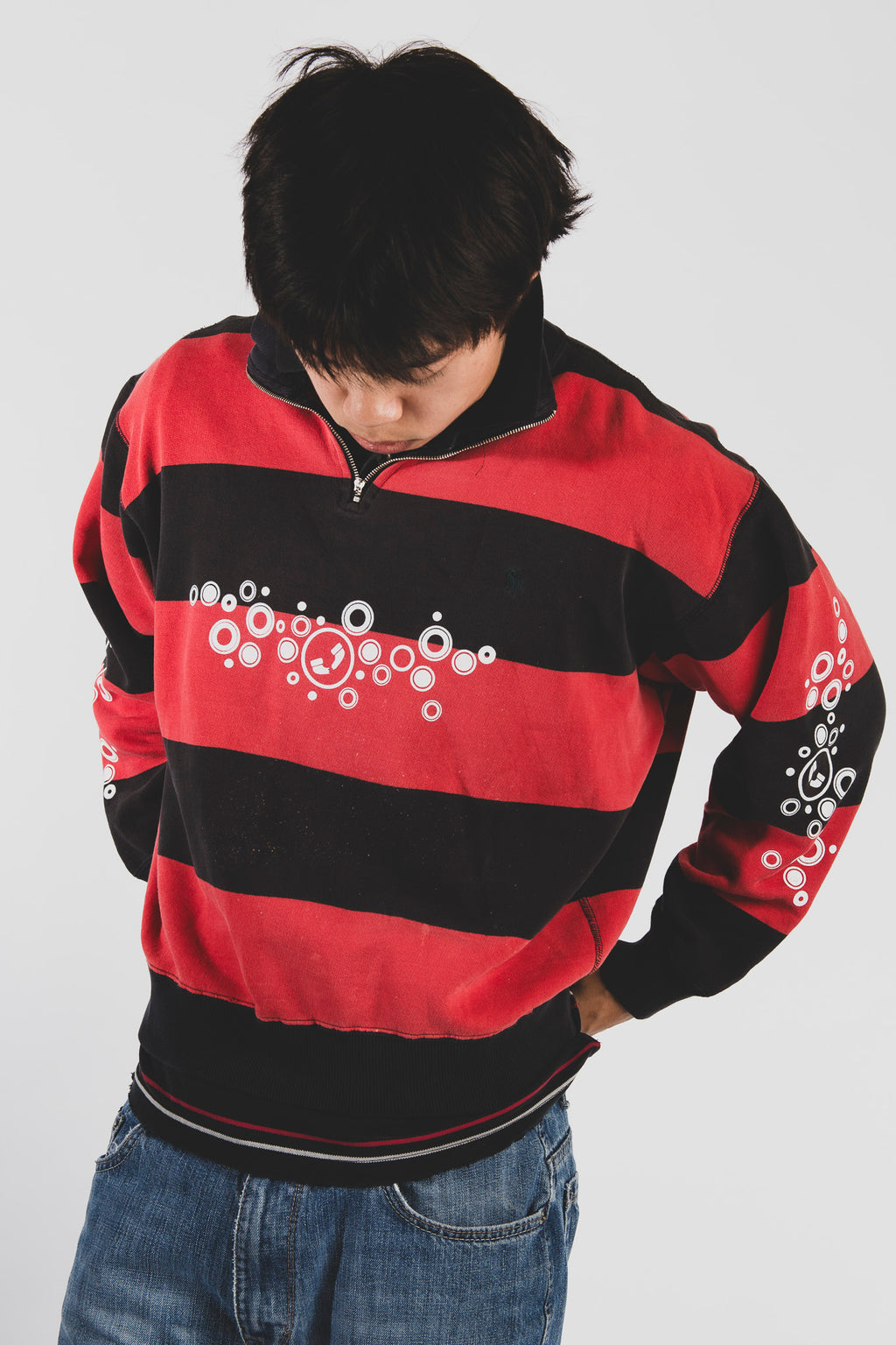 bubbles striped quarter zip sweatshirt [M]