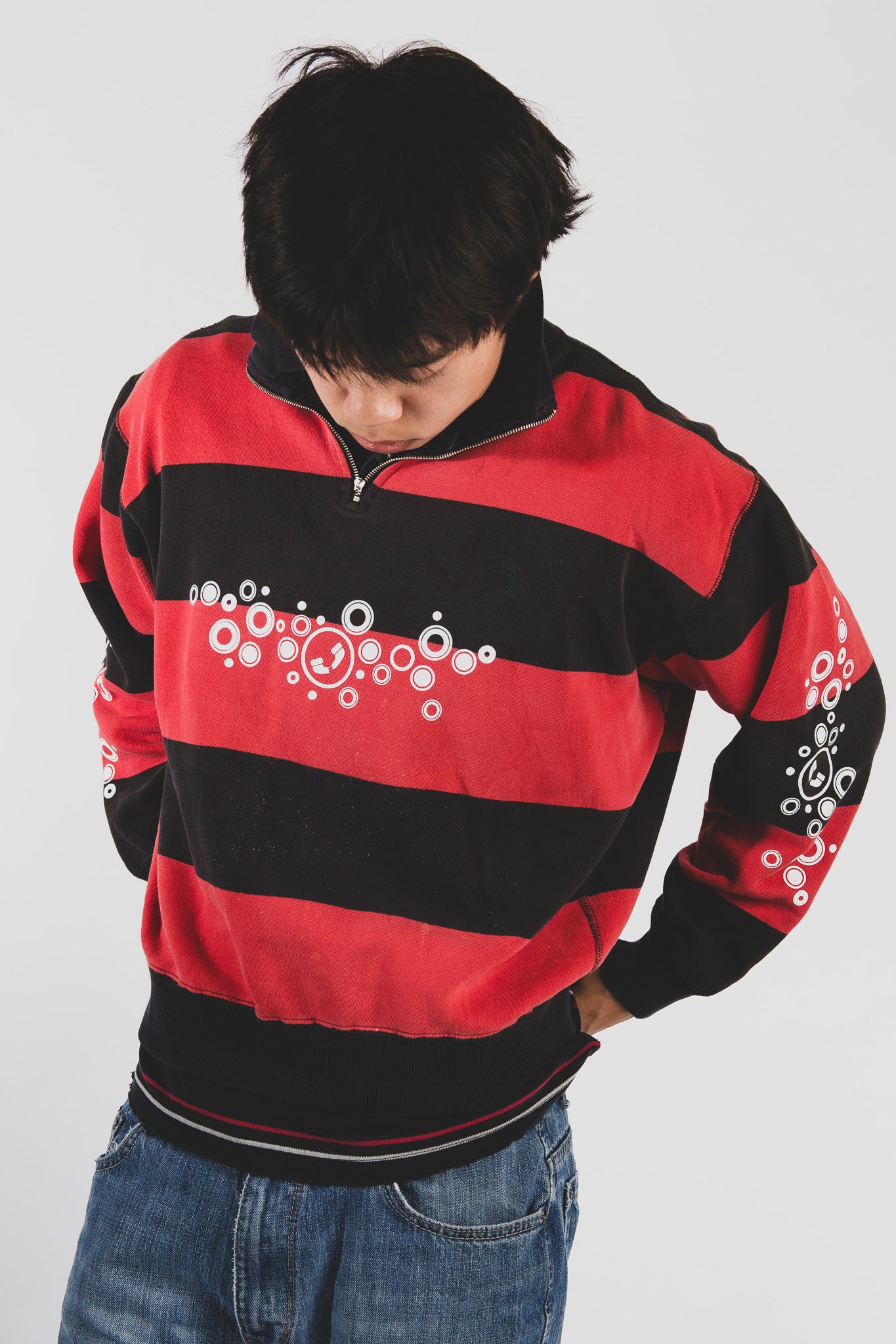 bubbles striped quarter zip sweatshirt [M]