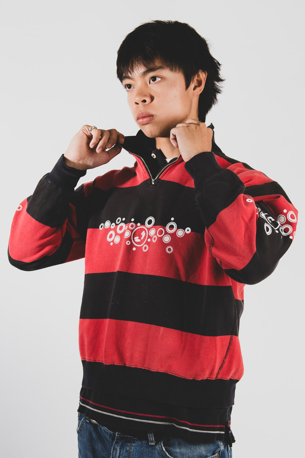 bubbles striped quarter zip sweatshirt [M]