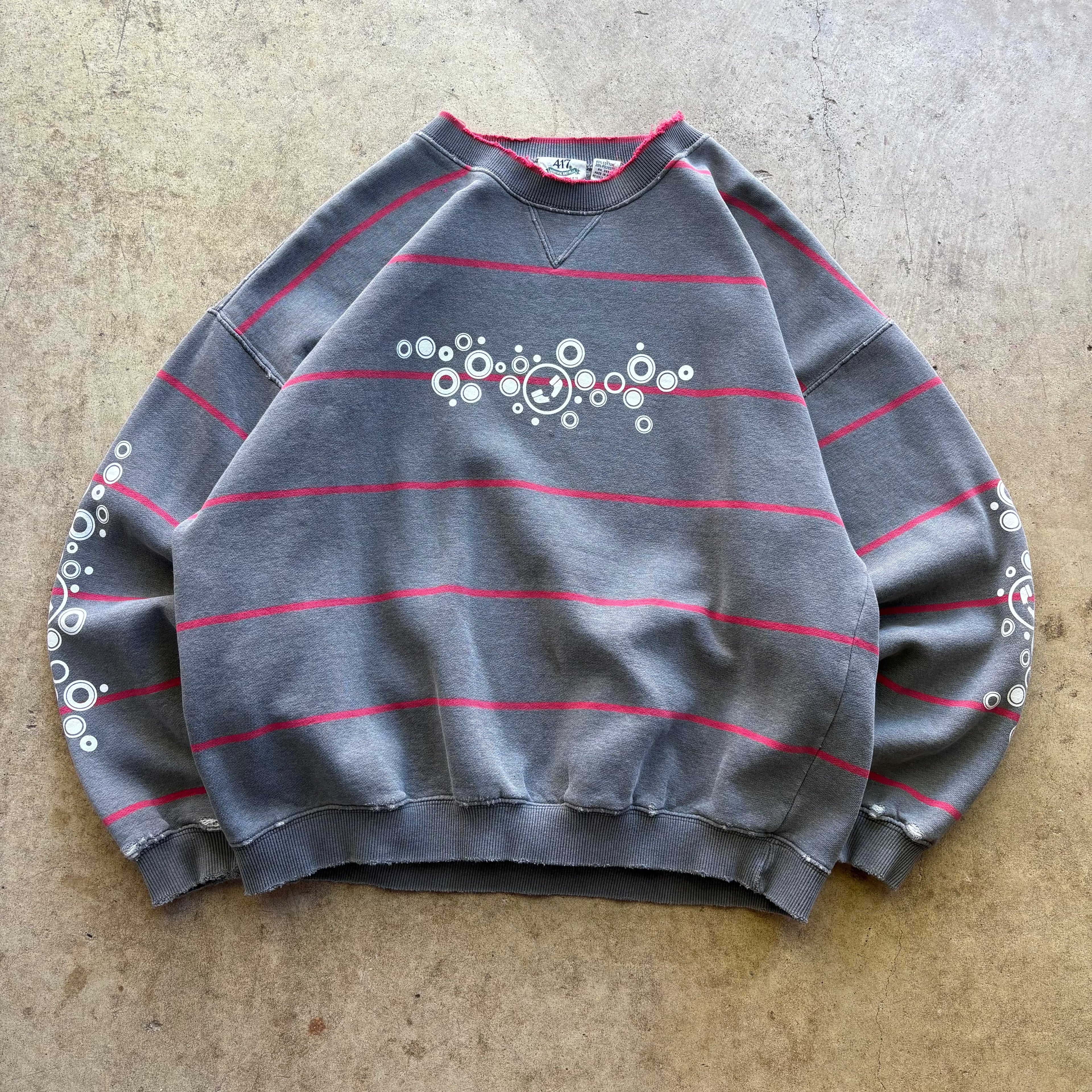 bubbles distressed stripe crewneck [L]