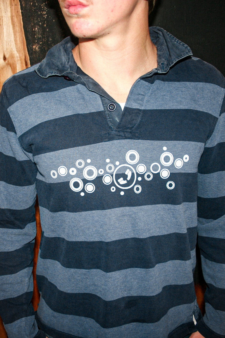 bubbles striped rugby shirt [M]